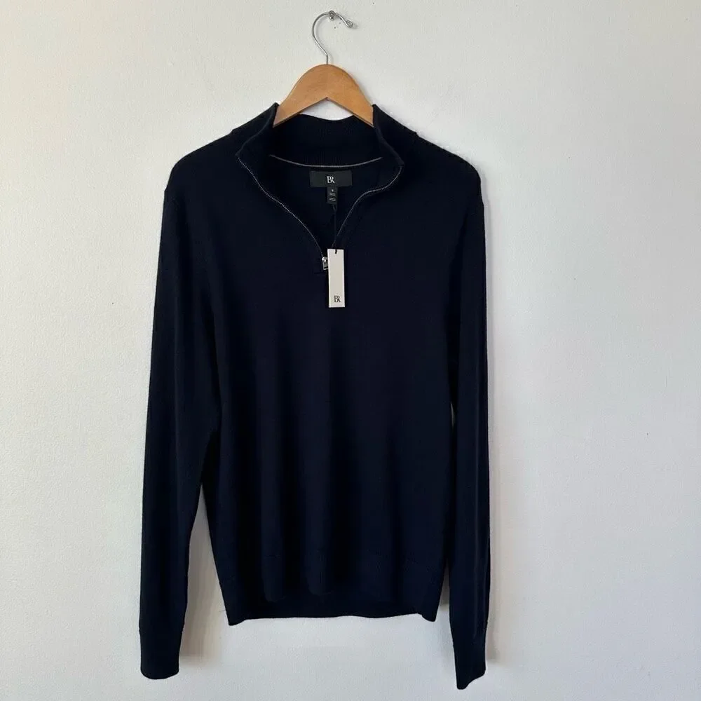 Banana Republic BR Men’s NEW WITH FLAWS Deep Navy Merino Wool Quarter Zip Sweate